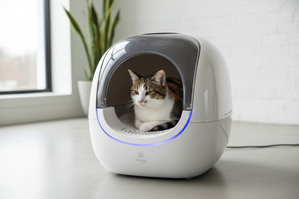 chat dans une litière automatique